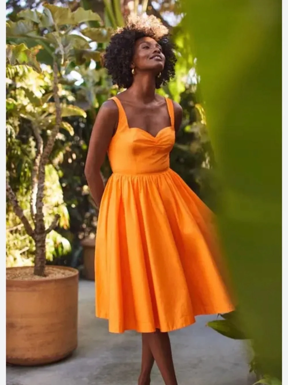 J. Crew Orange Sweetheart Midi Dress